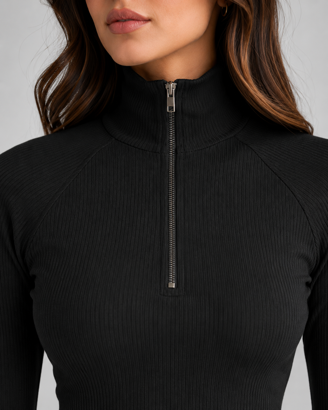 Women's Ribbed Quarter-Zip Sweater - Slim High Neck