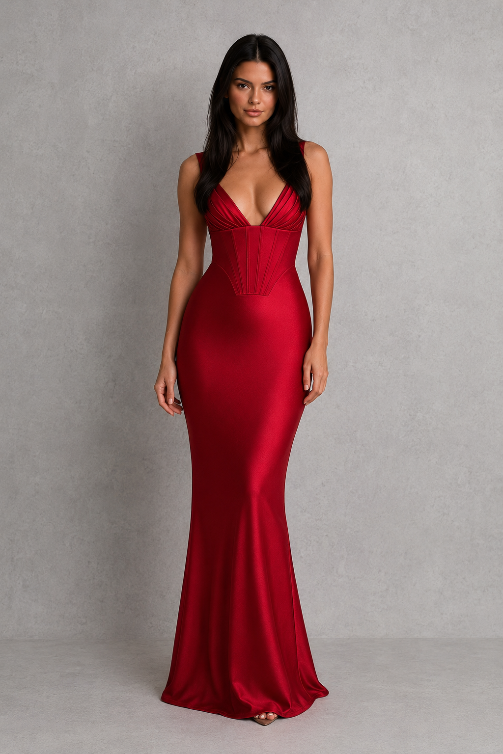 Women's Satin Corset Maxi Dress with Lace-Up Back