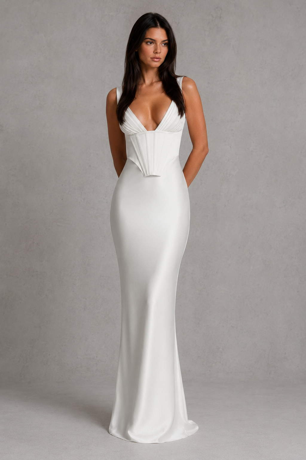Women's Satin Corset Maxi Dress with Lace-Up Back