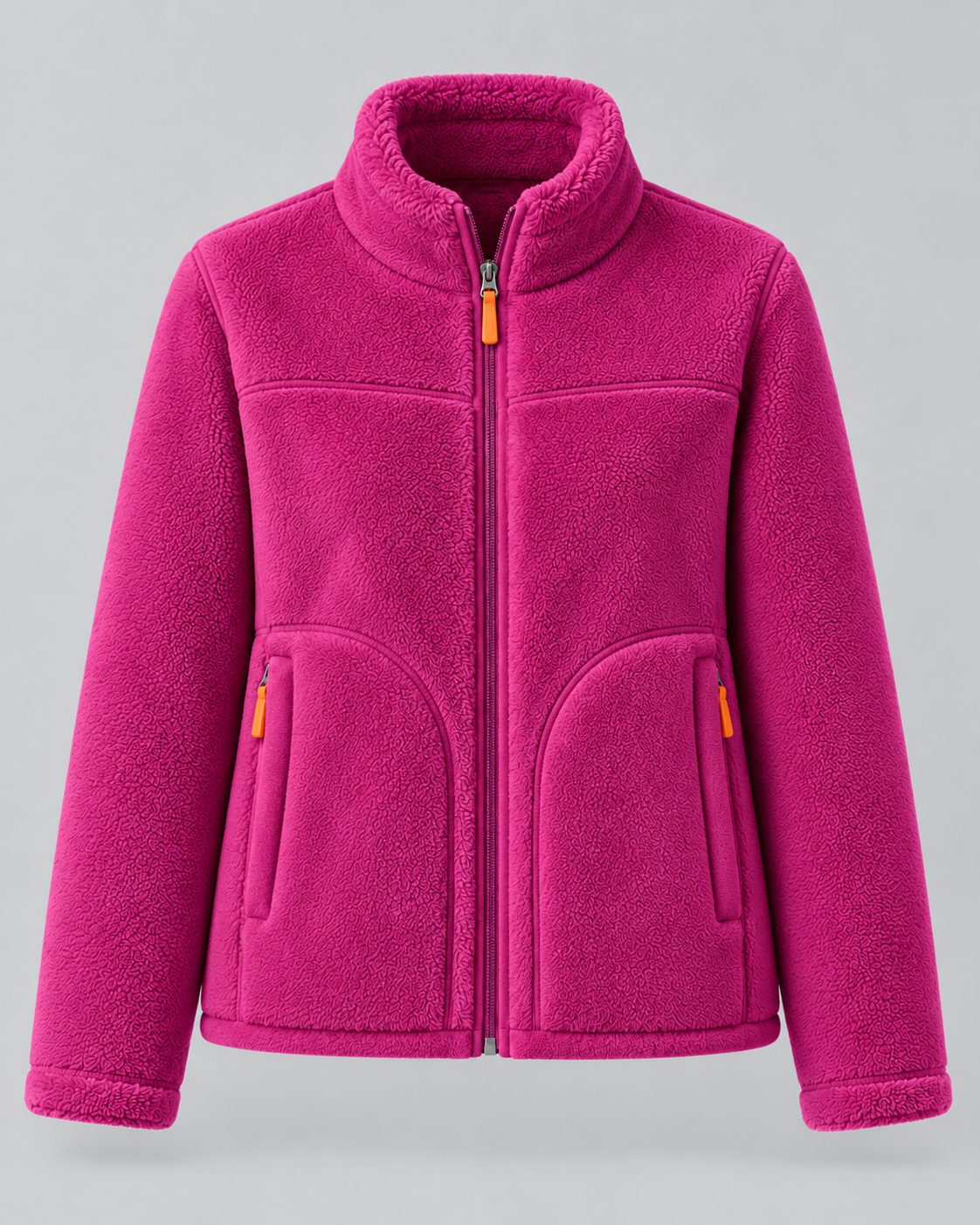 Sherpa Fleece Stand Collar Zip Front Jacket