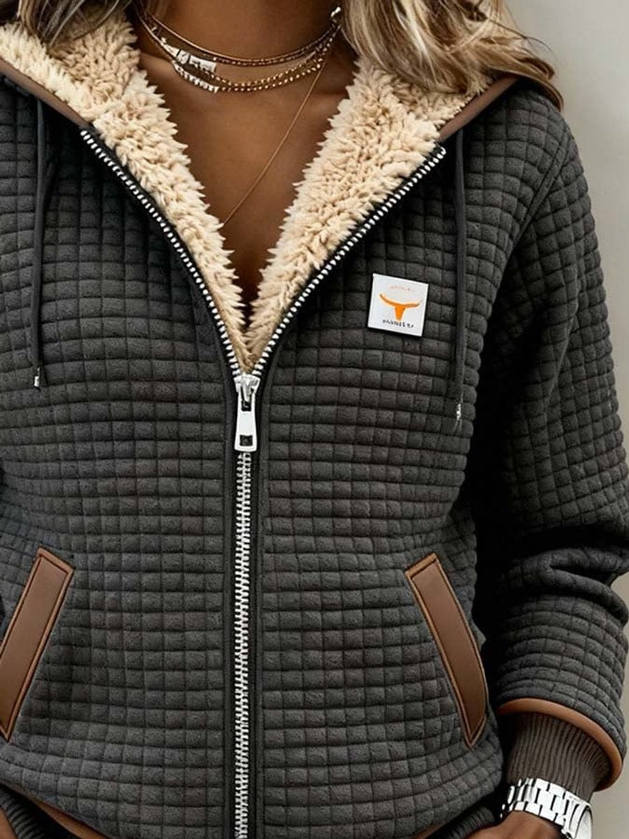 Sherpa Lined Waffle Textured Zip Front Hooded Jacket