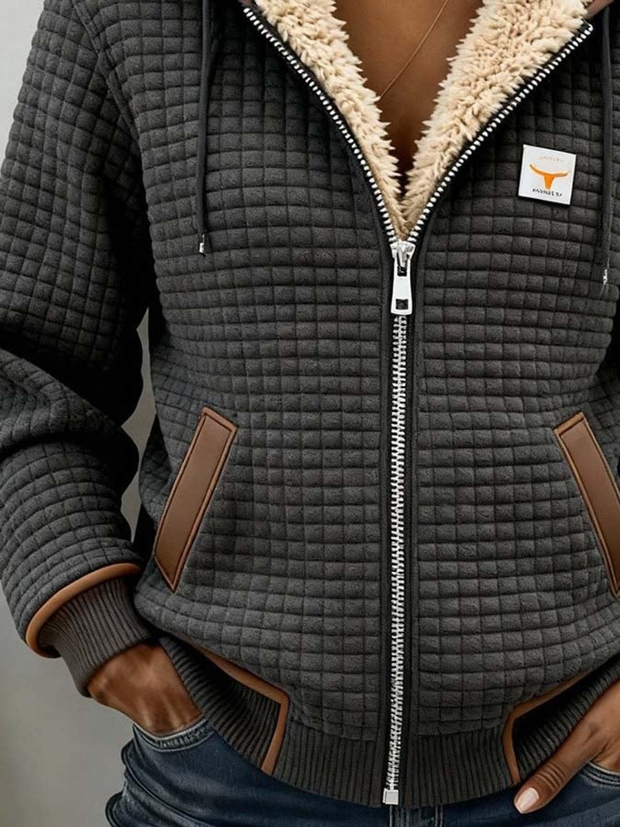 Sherpa Lined Waffle Textured Zip Front Hooded Jacket