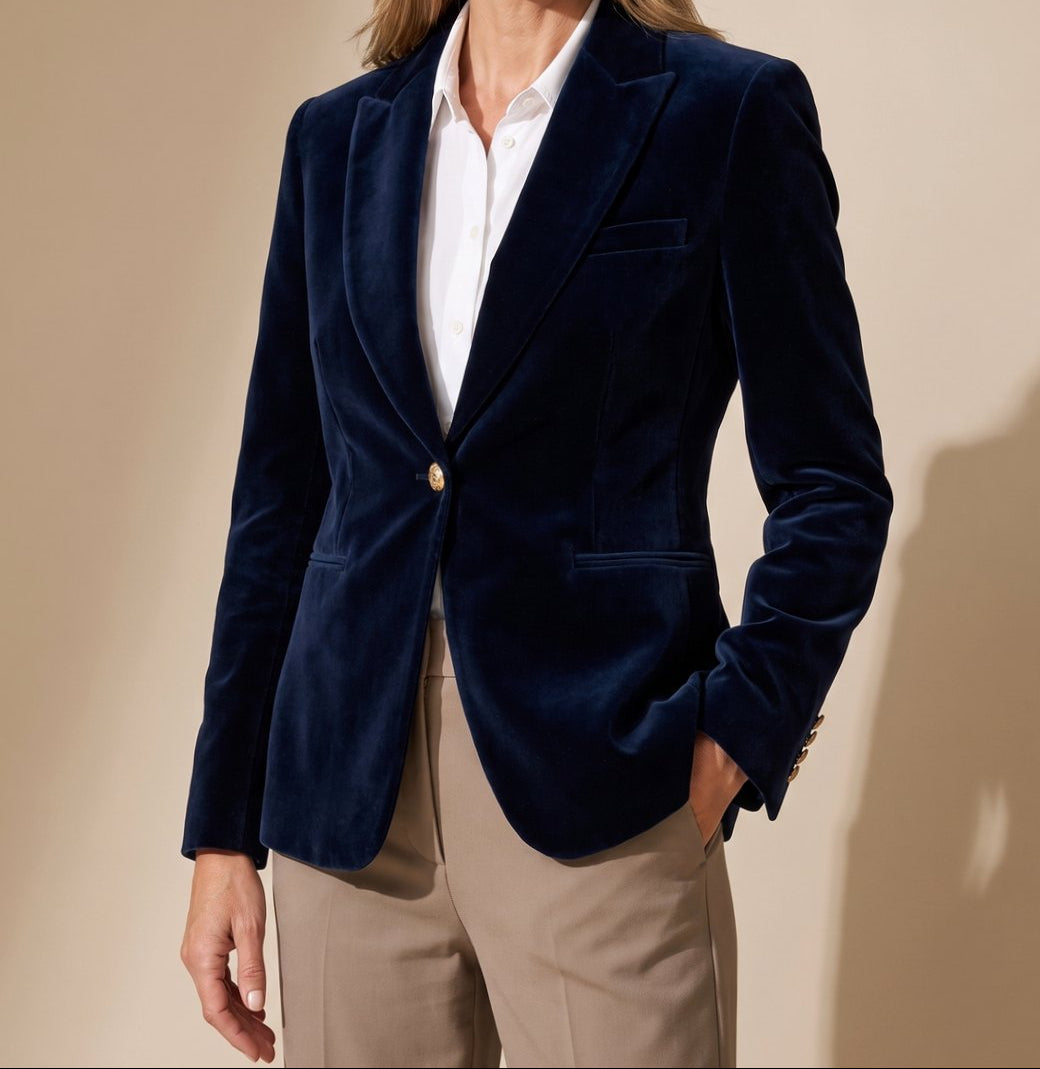 Velvet Peak Lapel Single Button Blazer