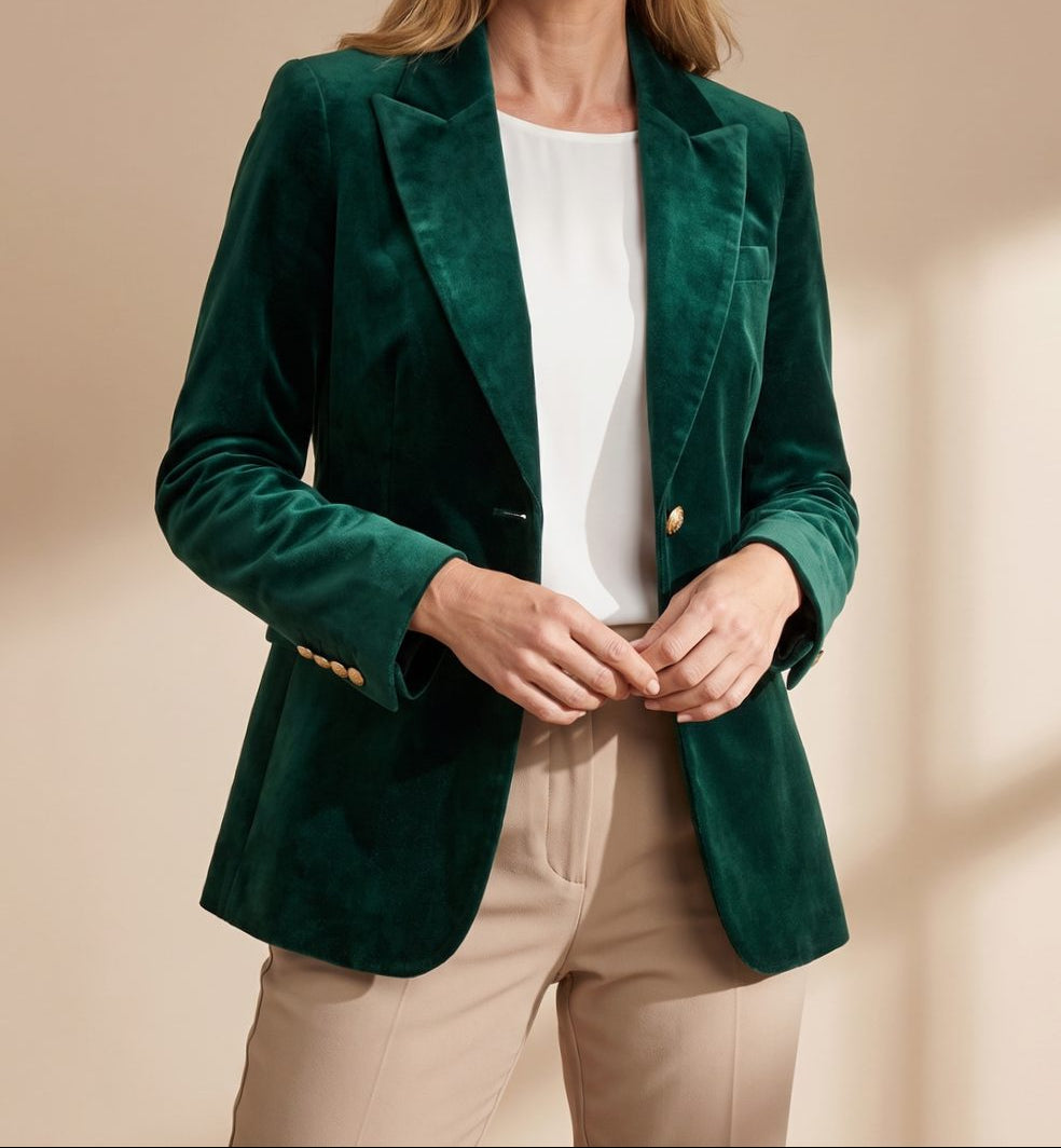 Velvet Peak Lapel Single Button Blazer