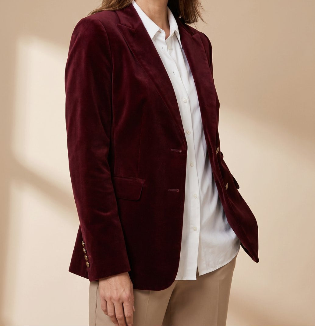 Velvet Peak Lapel Single Button Blazer