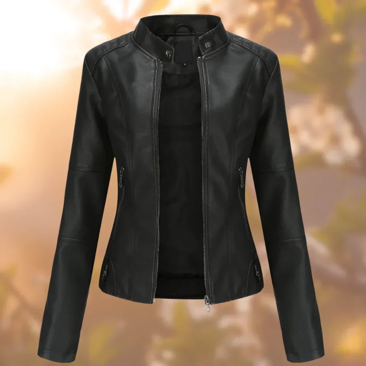 Stand Collar Zip Front Faux Leather Moto Jacket