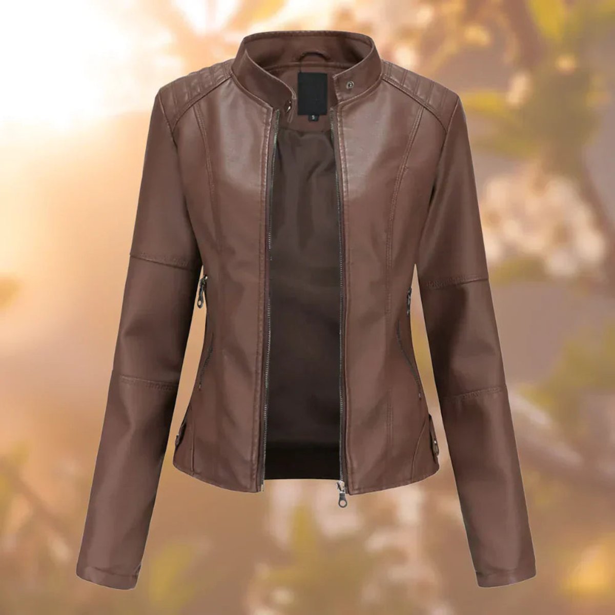 Stand Collar Zip Front Faux Leather Moto Jacket