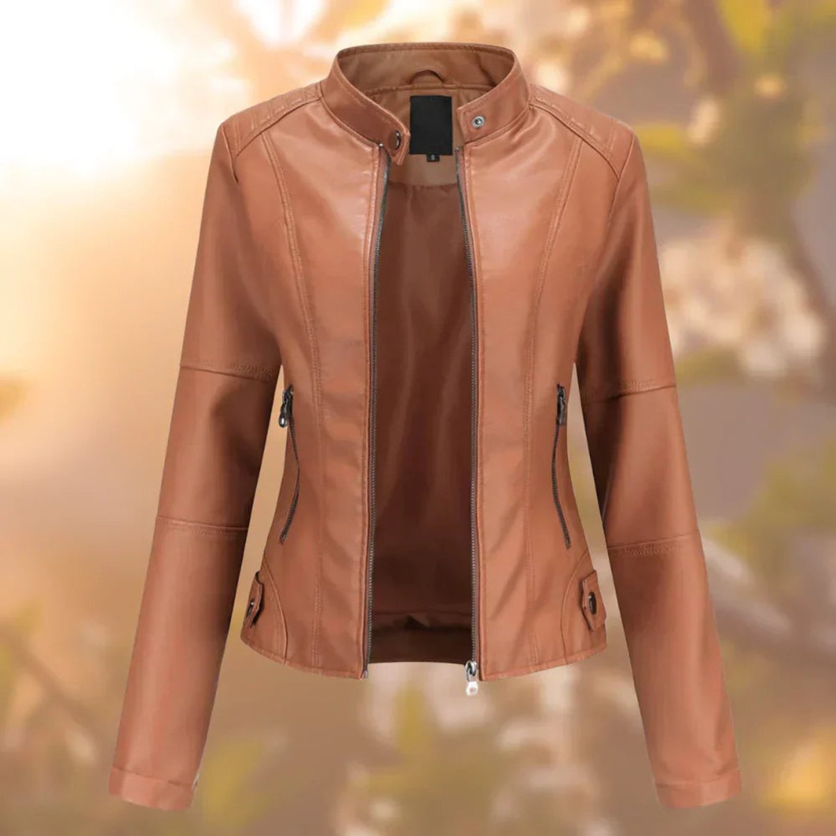 Stand Collar Zip Front Faux Leather Moto Jacket