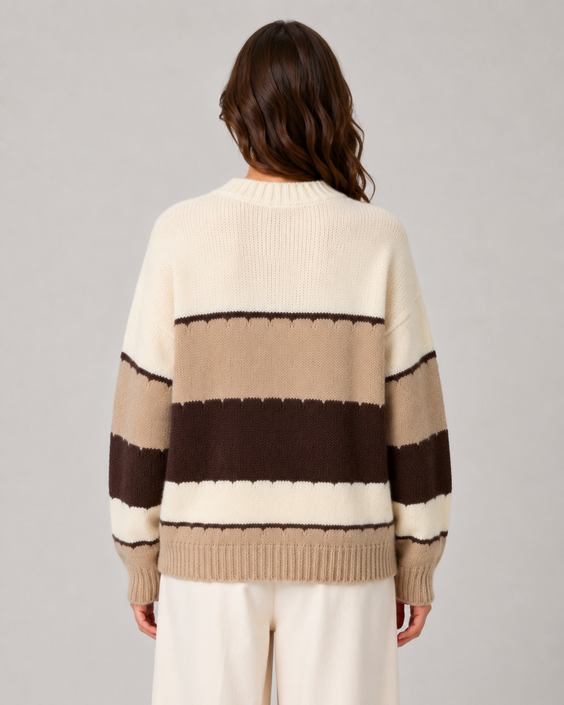 Women's Striped Color Block Knit Sweater - Crew Neck Relaxed Fit