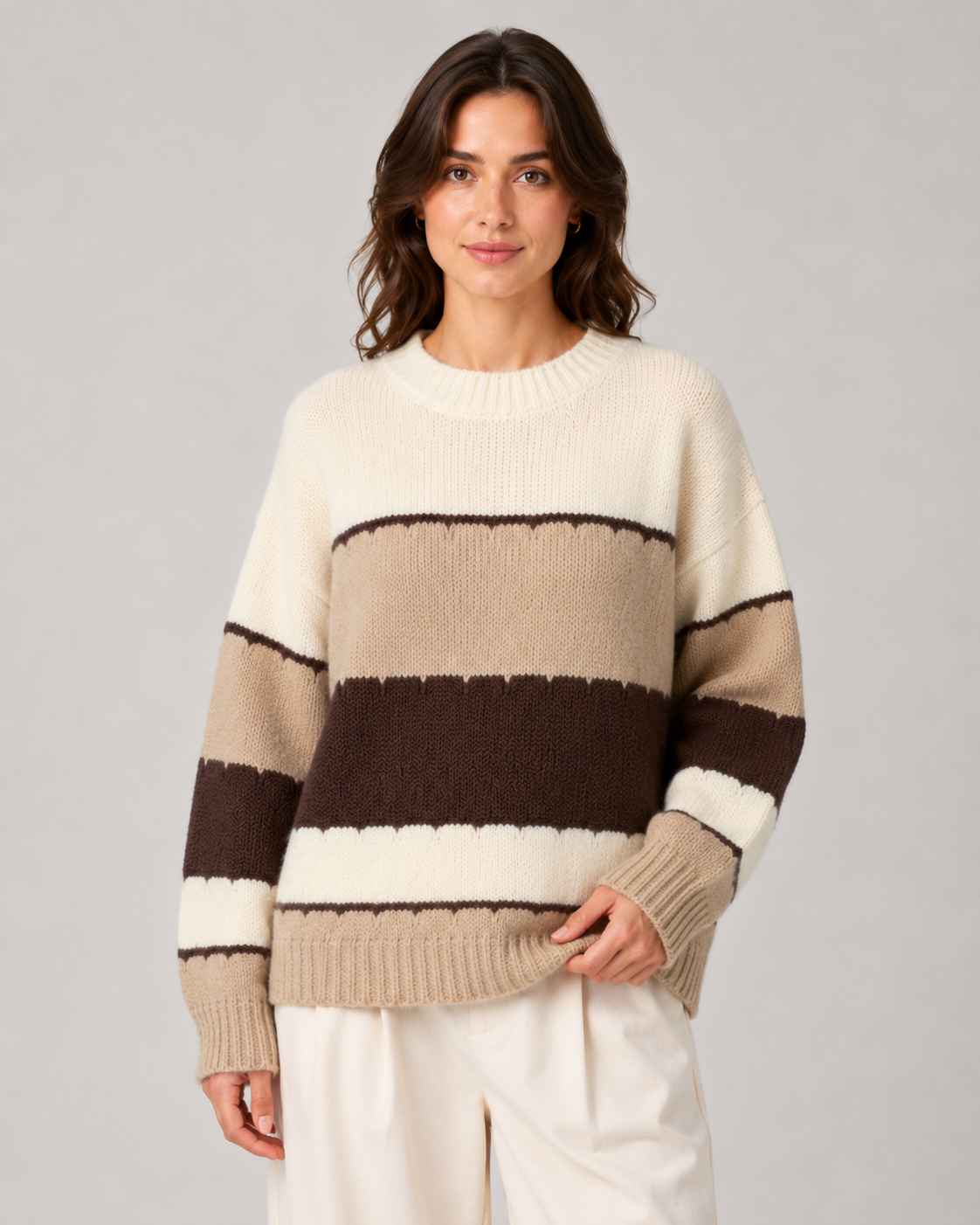 Women's Striped Color Block Knit Sweater - Crew Neck Relaxed Fit