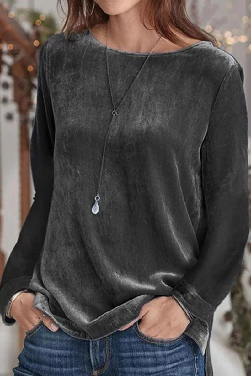 Sweet Velvet O Neck Blouse