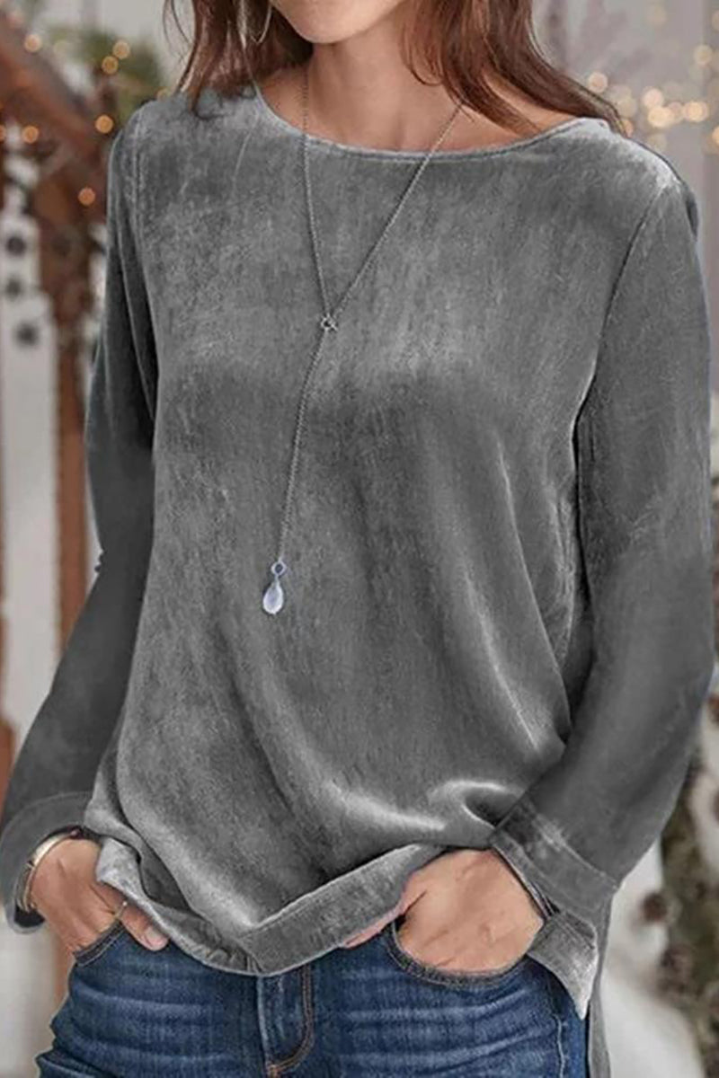 Sweet Velvet O Neck Blouse