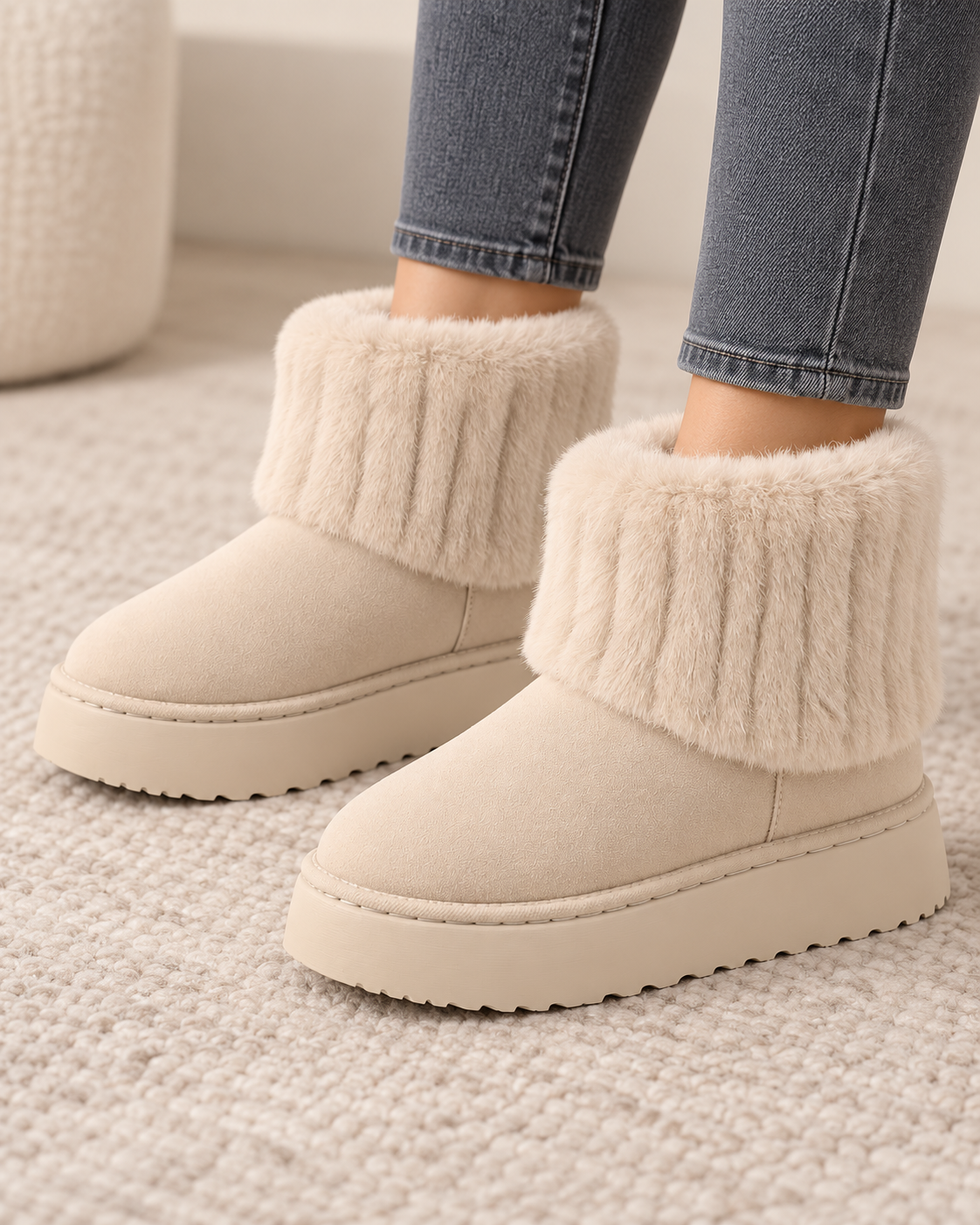 Women's Winter Ankle Boots - Plush-Trim Platform Sole