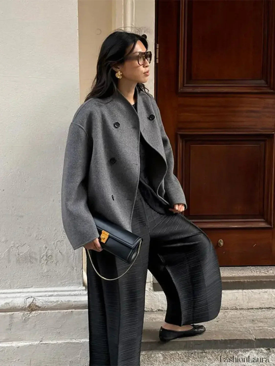 Women's Woolen Coats Loose Casual Retro Double Breasted Overcoats