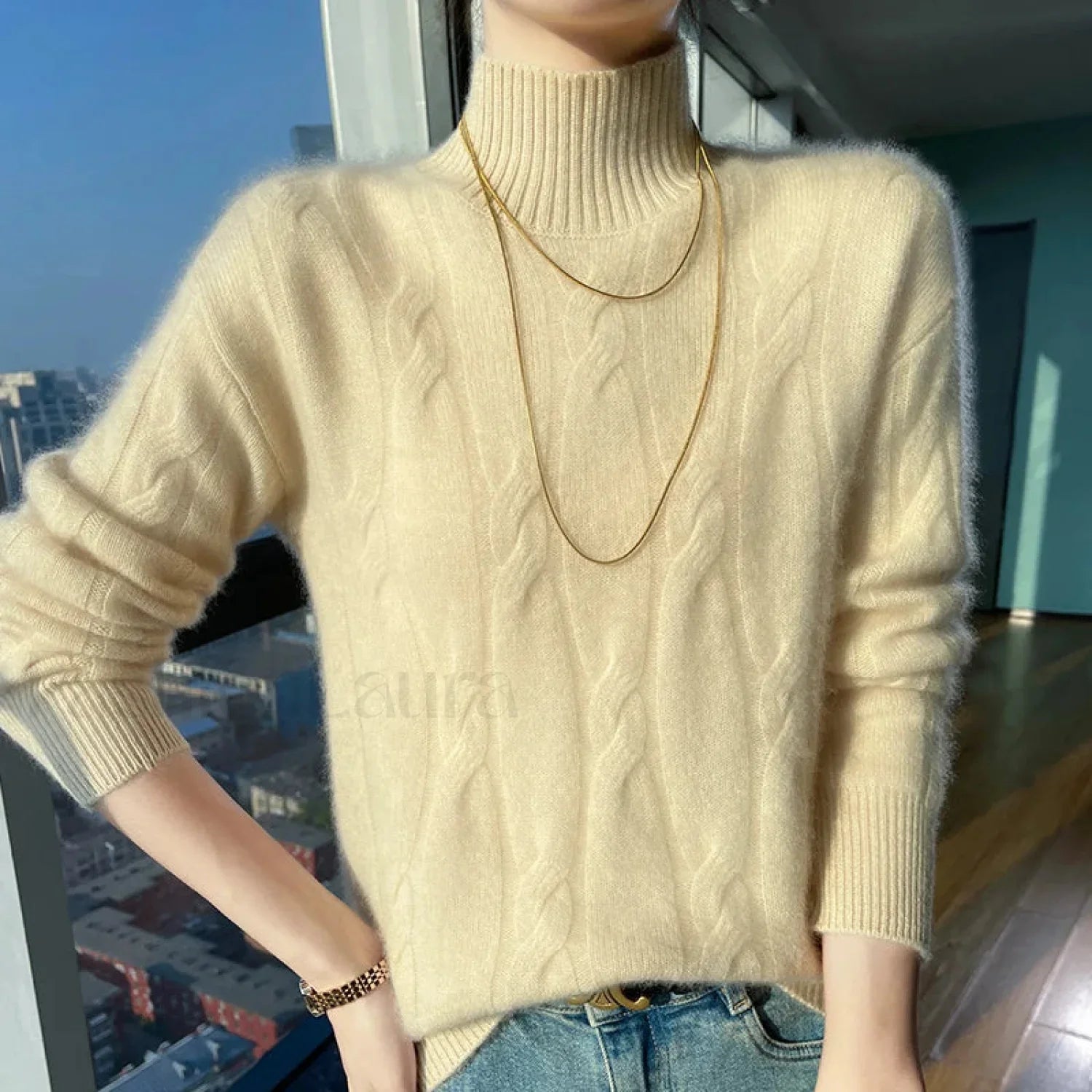 Wool Autumn Winter Women's Turtleneck Pullover Solid Color Thick Cashmere Warm Sweater