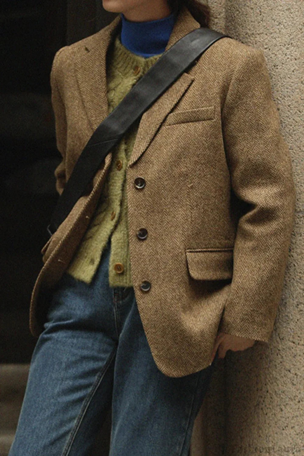 Wool Blend Single Breasted Blazer S / Brown