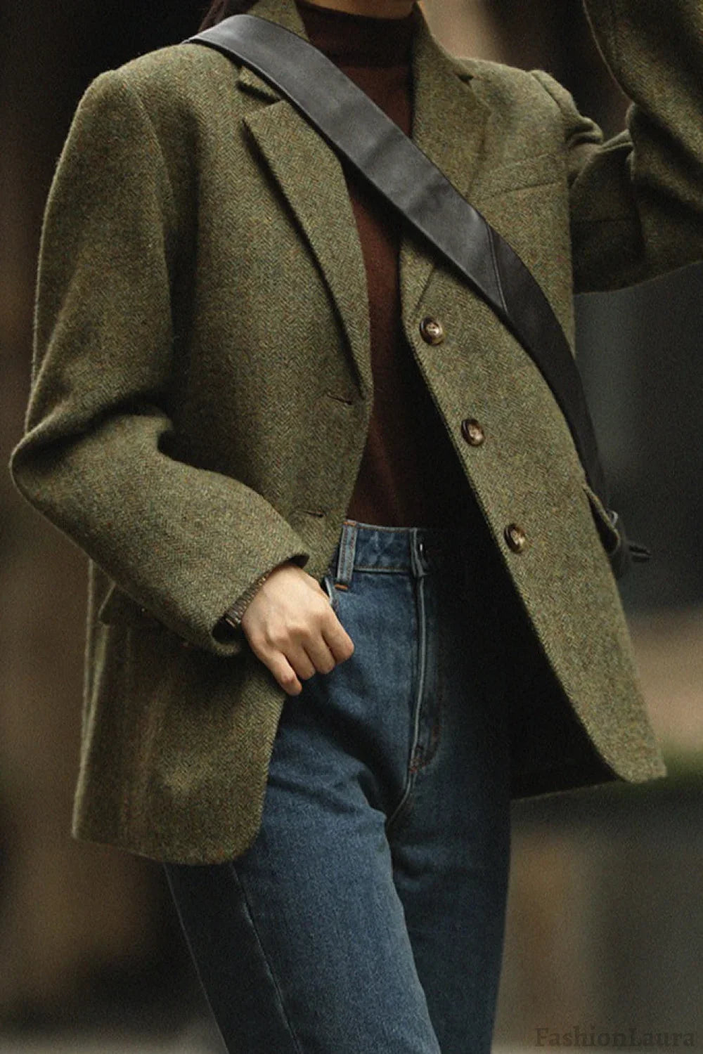 Wool Blend Single Breasted Blazer S / Green