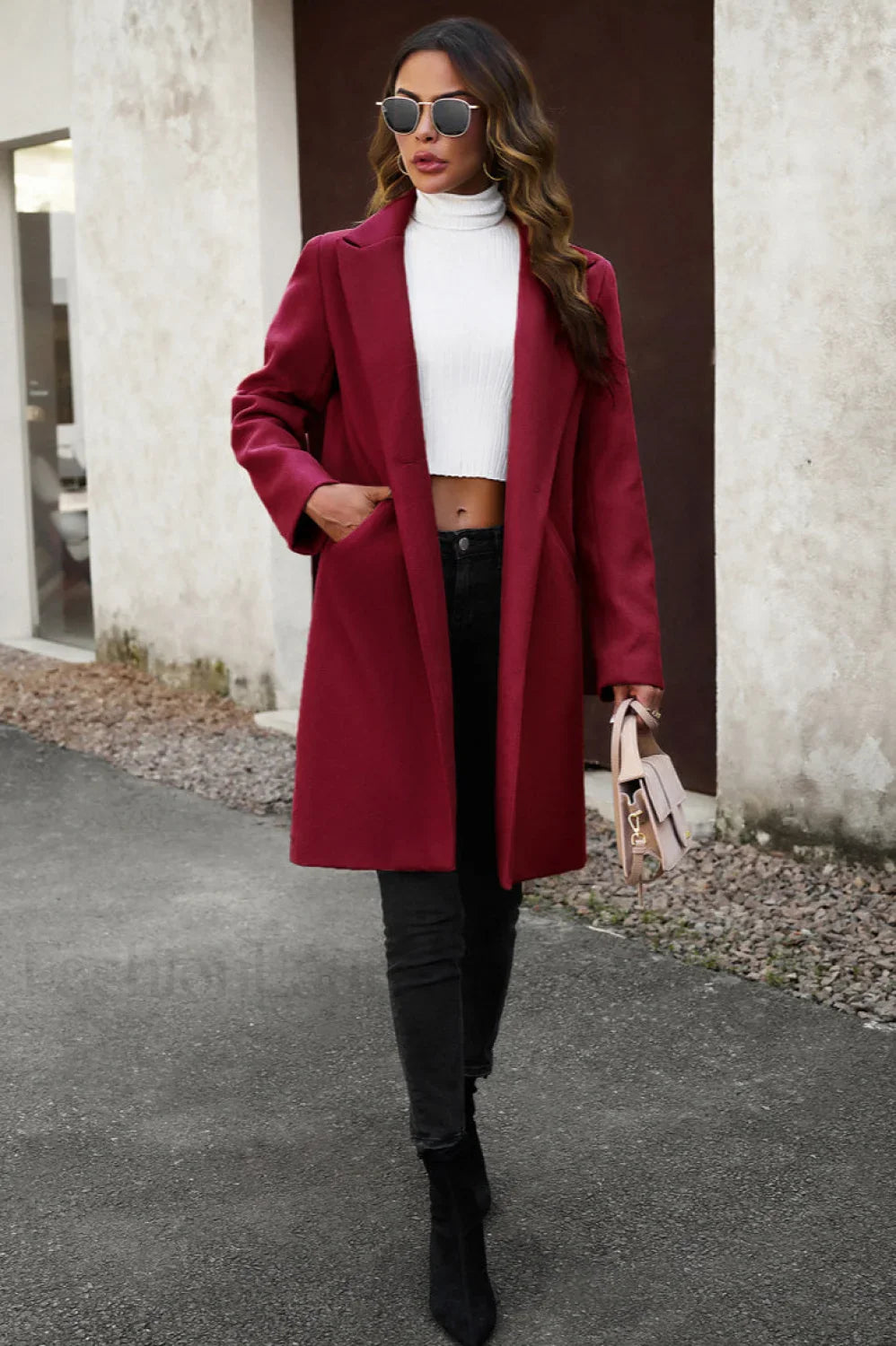 Wool Blend Solid Longline Coat