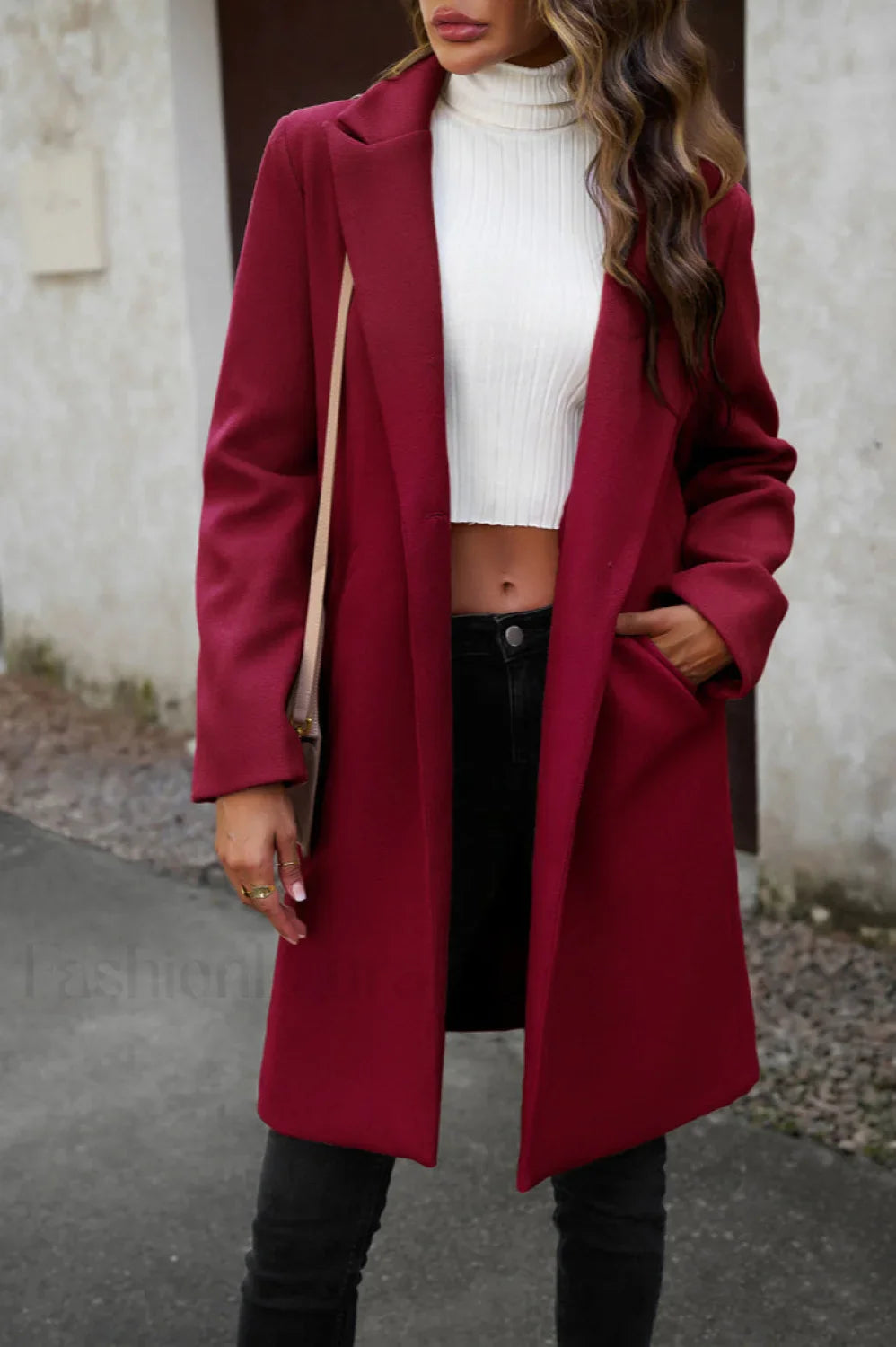 Wool Blend Solid Longline Coat