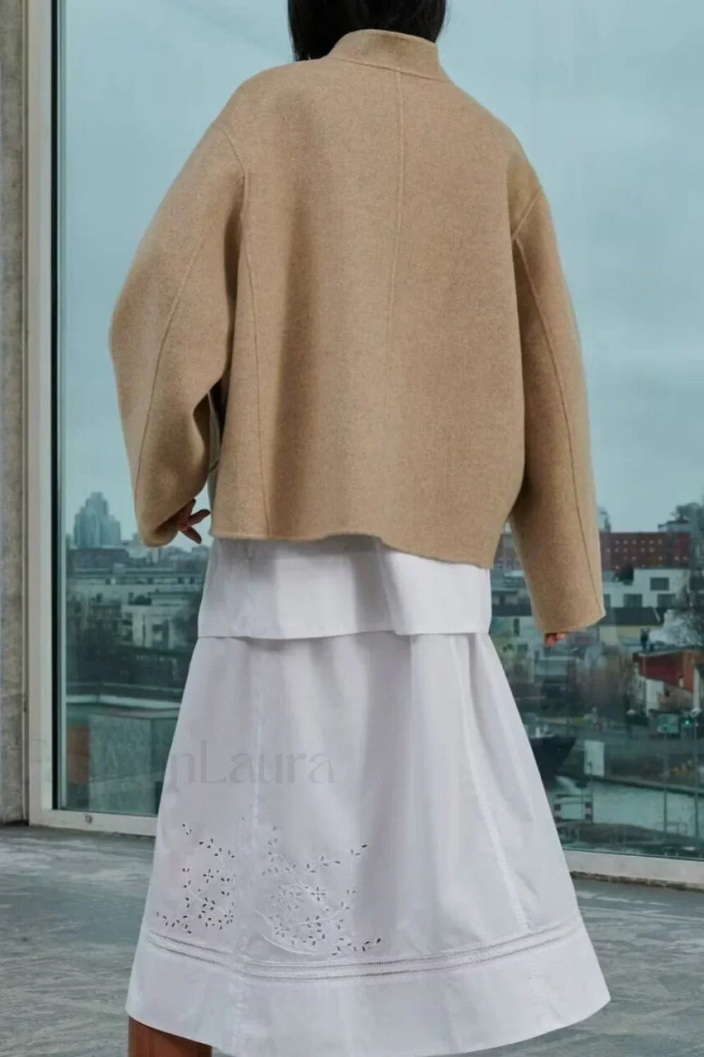 Wool Stand Collar Cropped Coat