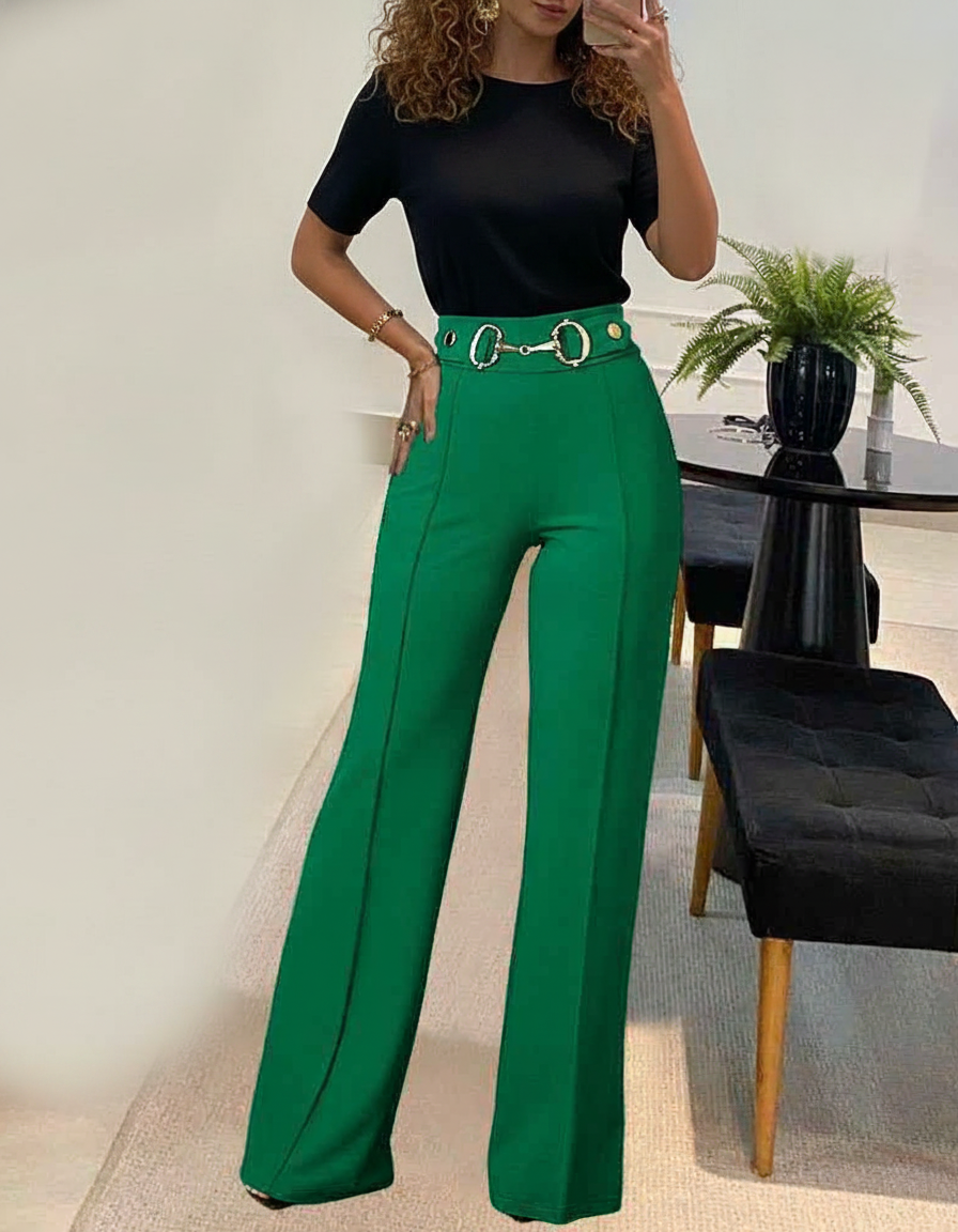 Work Pants High Waist Straight Leg With Metal Button Detail