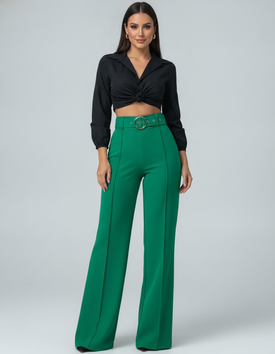Work Pants High Waist Straight Leg With Metal Button Detail