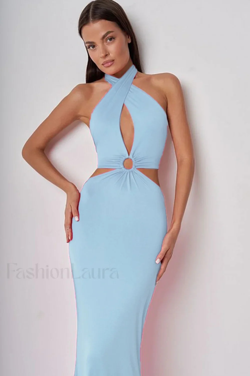 Wrap Front Cutout Charming Backless Maxi Dress