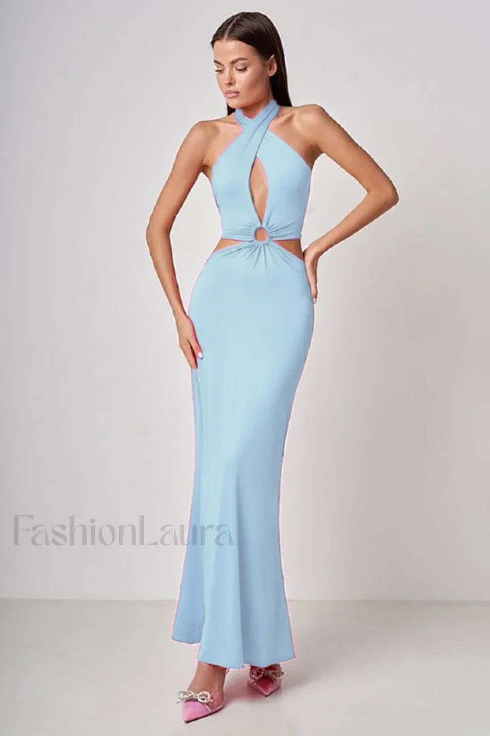 Wrap Front Cutout Charming Backless Maxi Dress