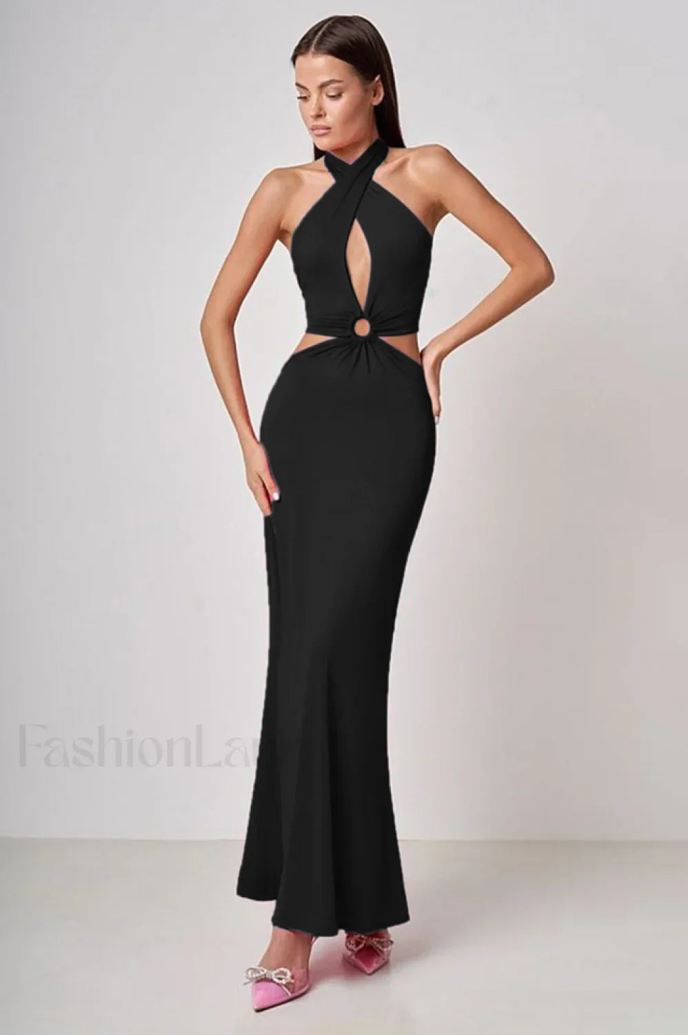 Wrap Front Cutout Charming Backless Maxi Dress