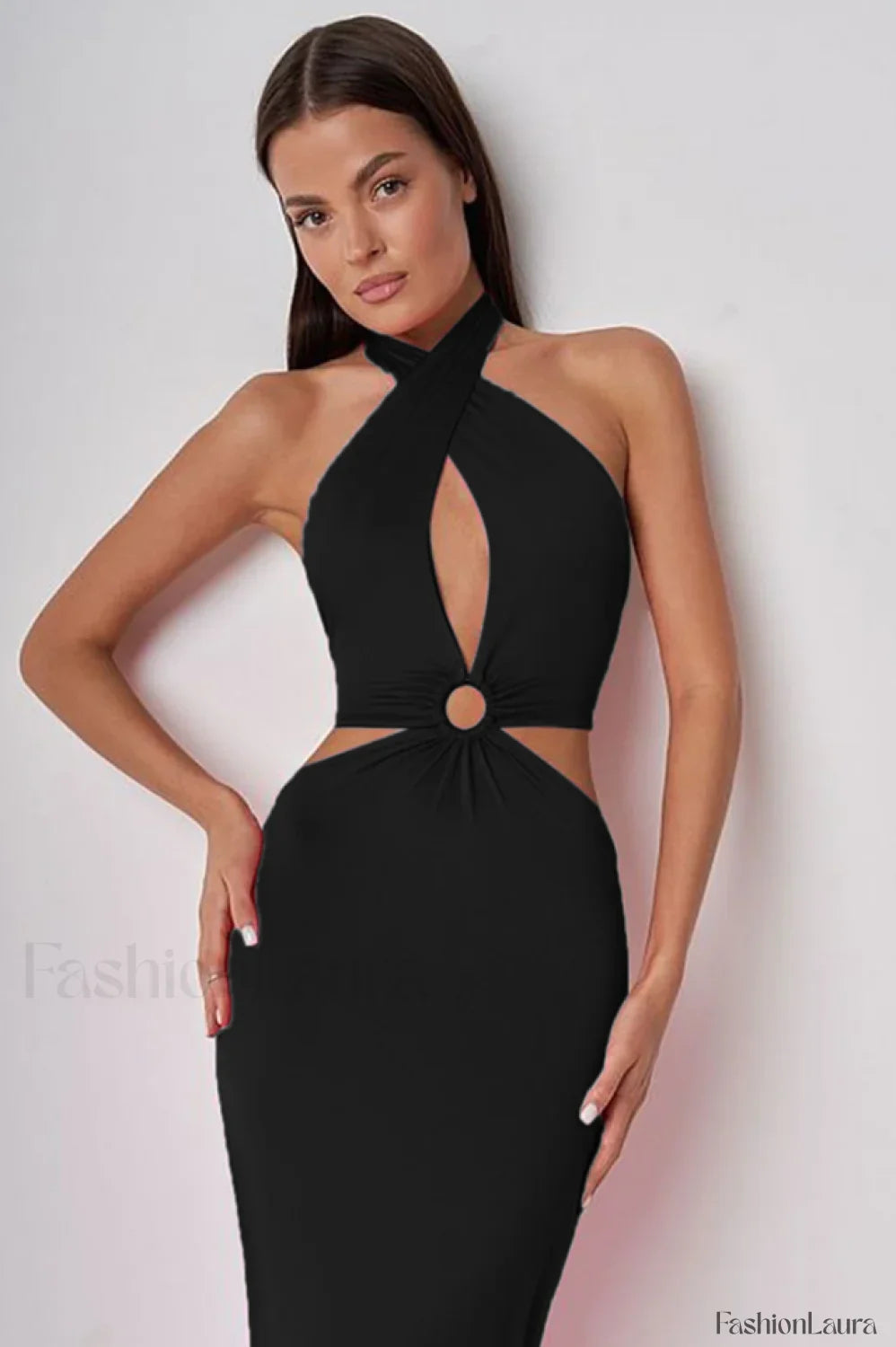 Wrap Front Cutout Charming Backless Maxi Dress
