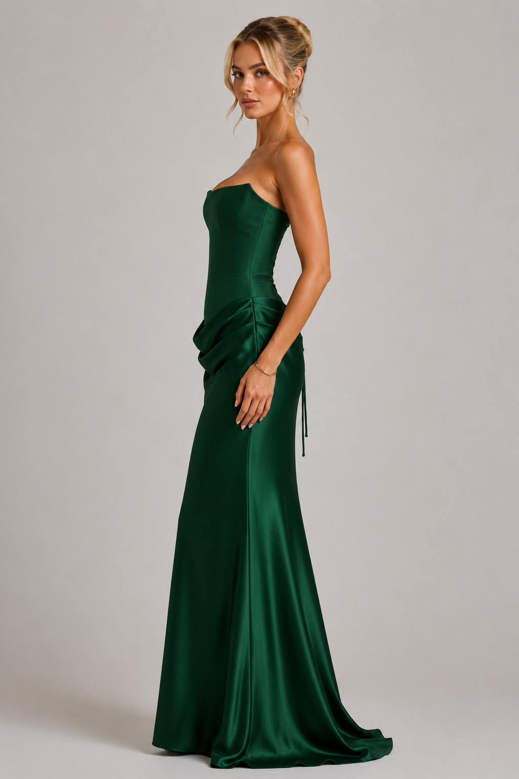 Strapless Corset Satin Ruched Mermaid Maxi Gown