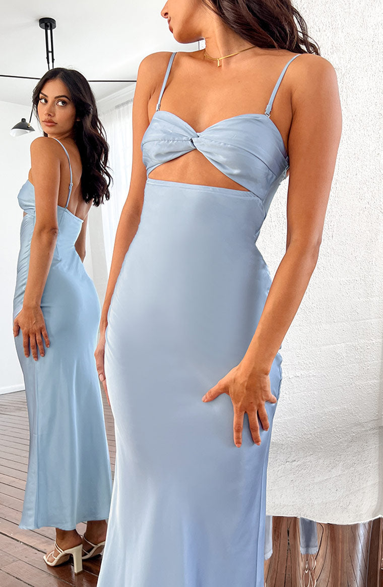 Satin Strapless Twist Front Cut Out Midi Dress 5