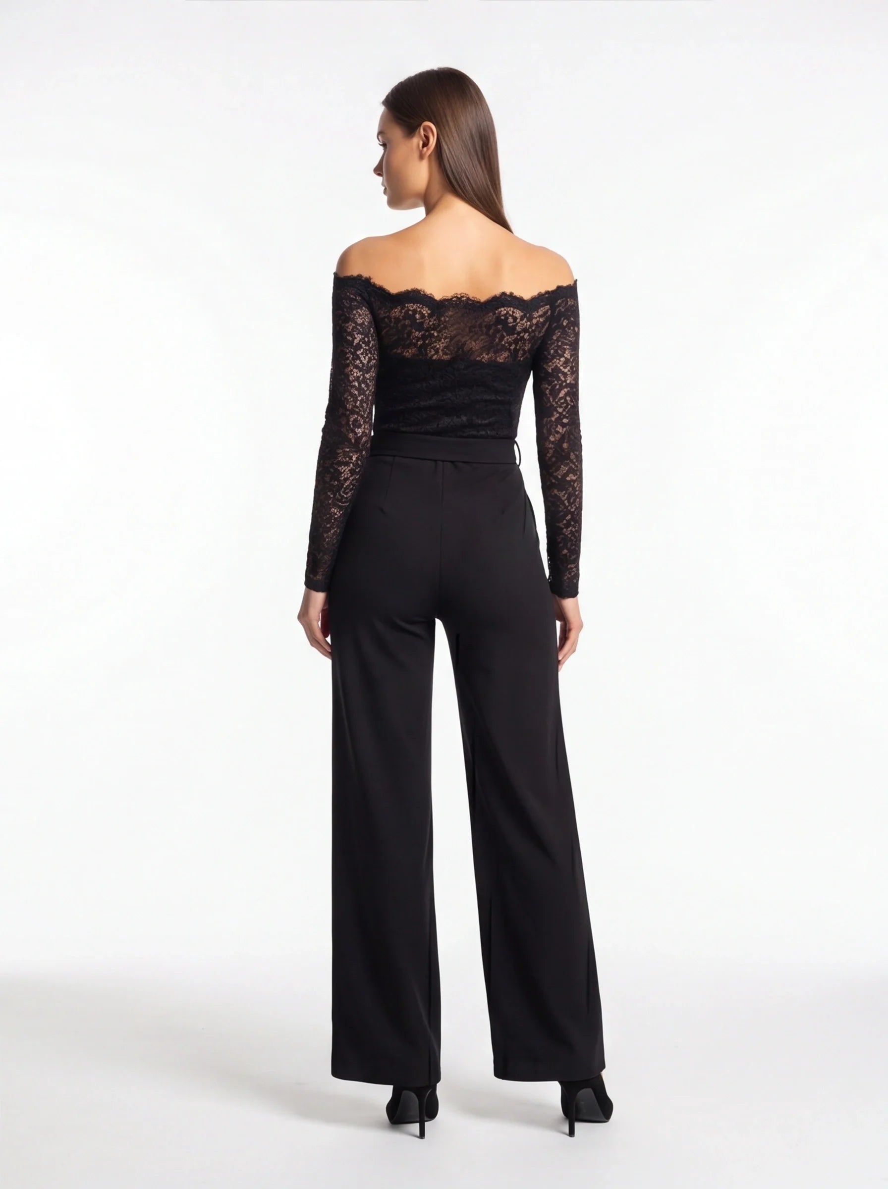 Elegant Black Slim Fit Jumpsuit with Belted Waist and Pockets