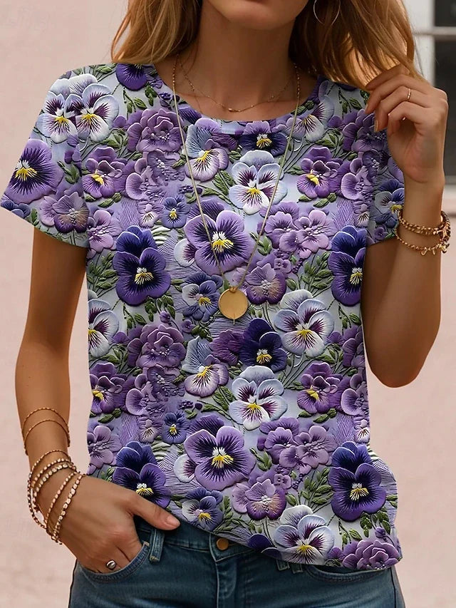 Floral Print Round Neck Short Sleeve Top