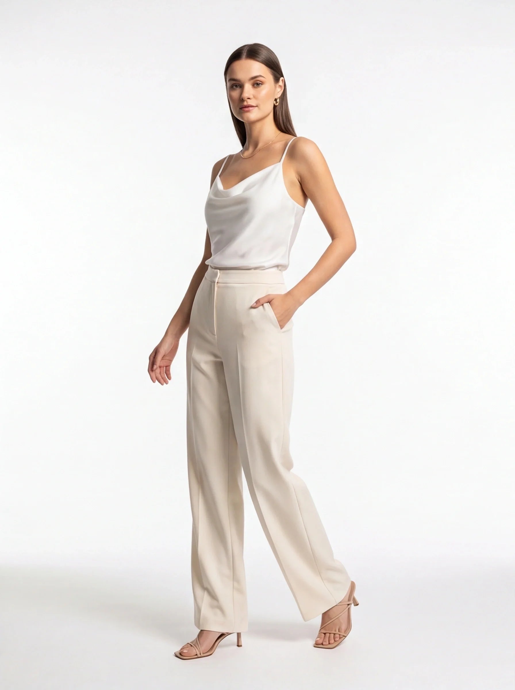 Elegant Silk Cowl Neck Camisole with Adjustable Straps & Luxurious Fin
