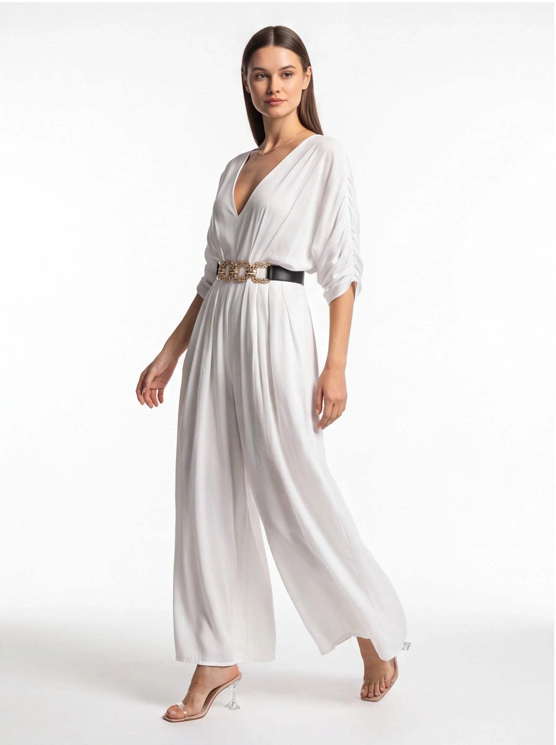 Elegant Casual Backless Jumpsuit with Adjustable Straps & Wide Legs