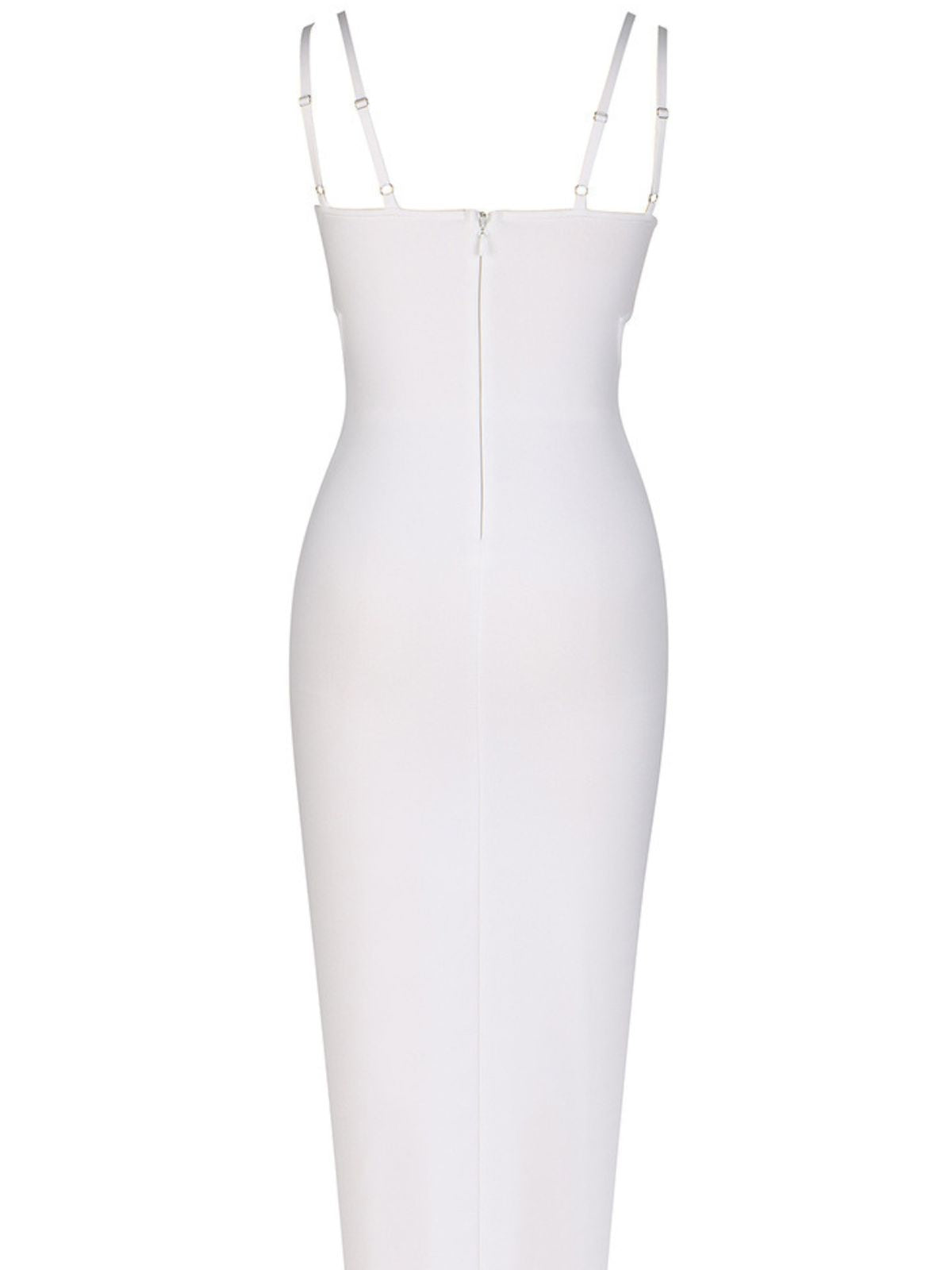 Beaded Scallop Cup Double Strap Waist Cut Out Bandage Midi Dress