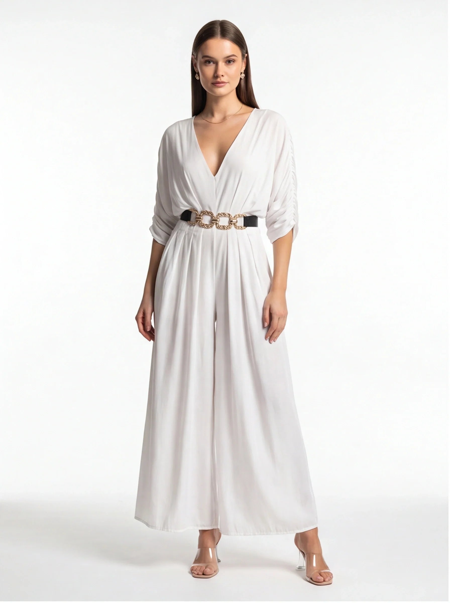 Elegant Casual Backless Jumpsuit with Adjustable Straps & Wide Legs