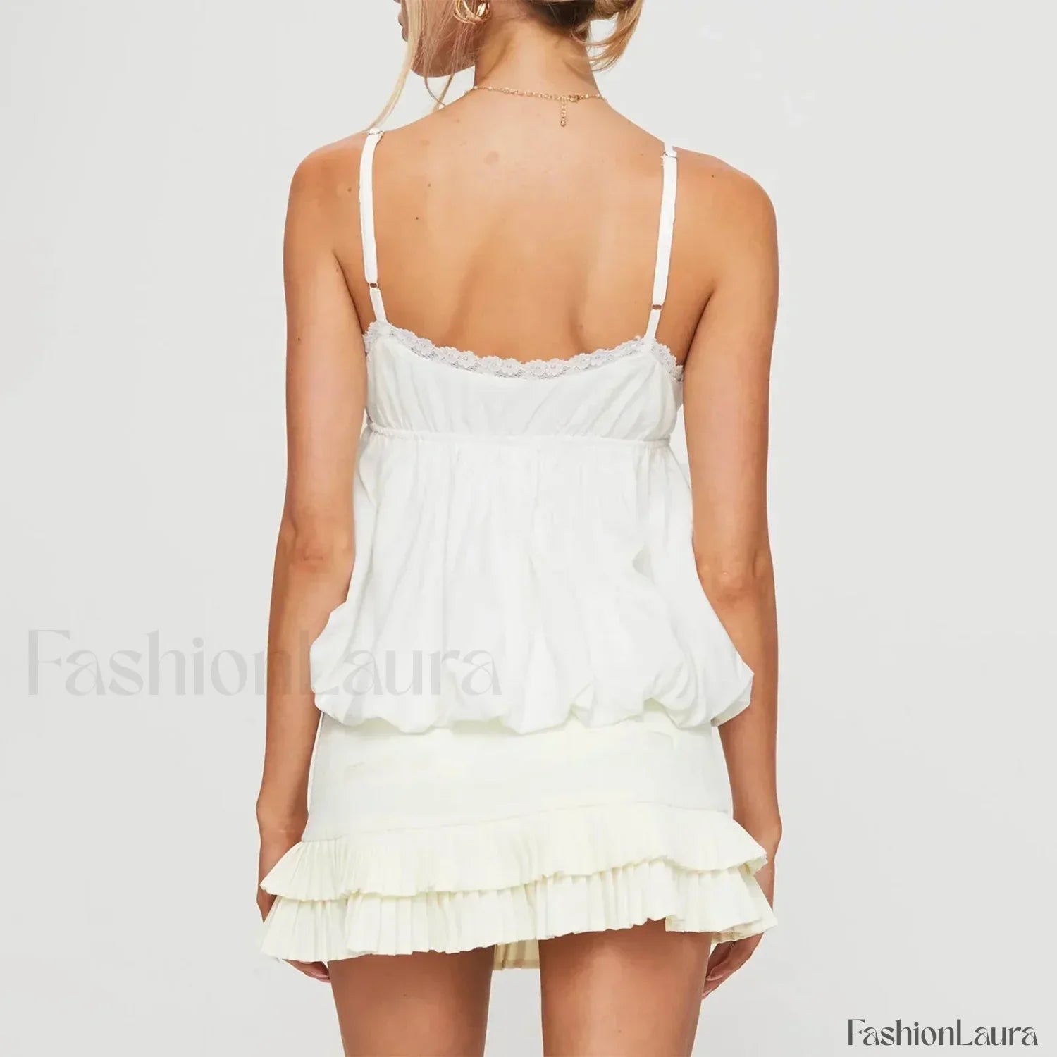 Y2K Lace Trim Flare Crop Top Two Piece Set