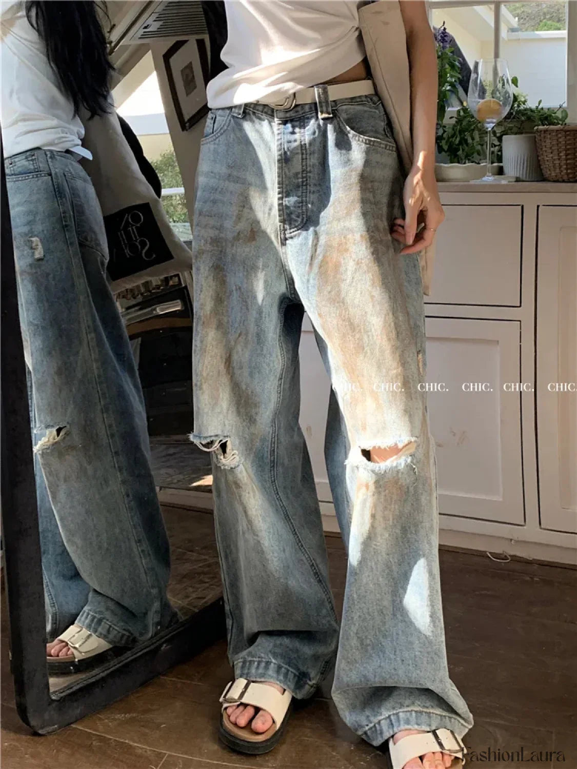 Y2K Retro Ripped Straight Leg High Waist Jeans