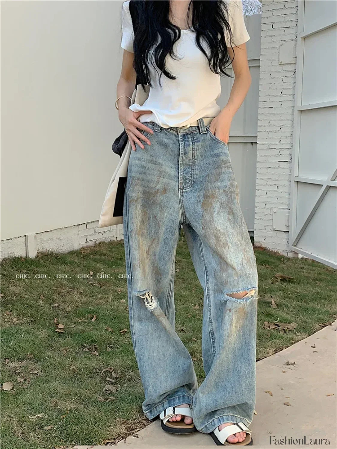 Y2K Retro Ripped Straight Leg High Waist Jeans