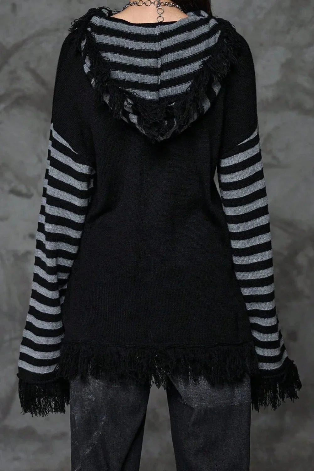 Y2K Skull Striped Knit Hoodie