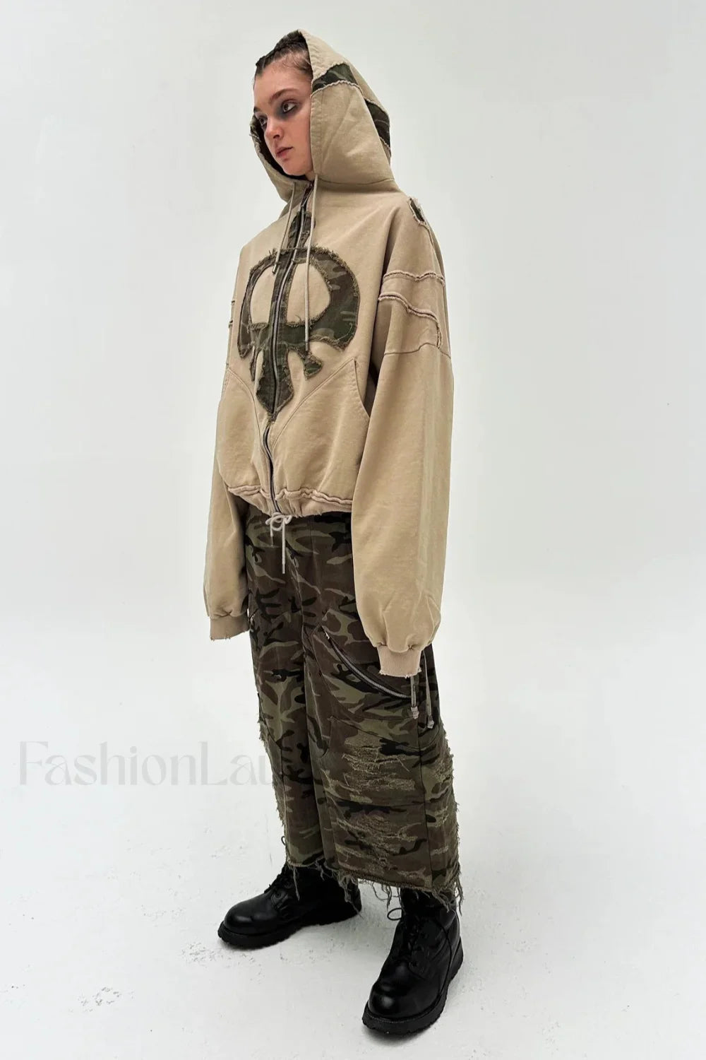 Y2K Street Style Drawstring Patch Hoodie