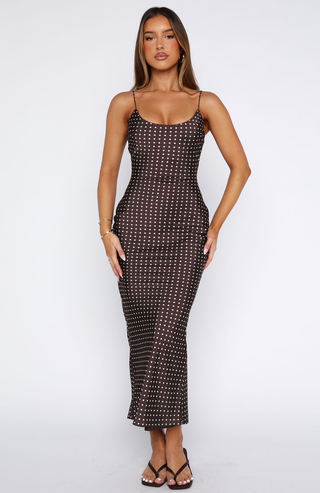 Polka Dot Scoop Neck Spaghetti Strap Bodycon Maxi Dress 2
