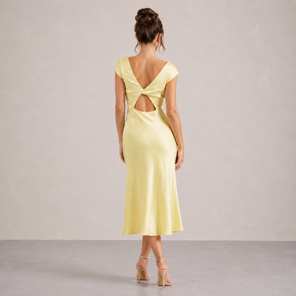 Satin Cowl Neck Cap Sleeve High Split Midi Dress 15
