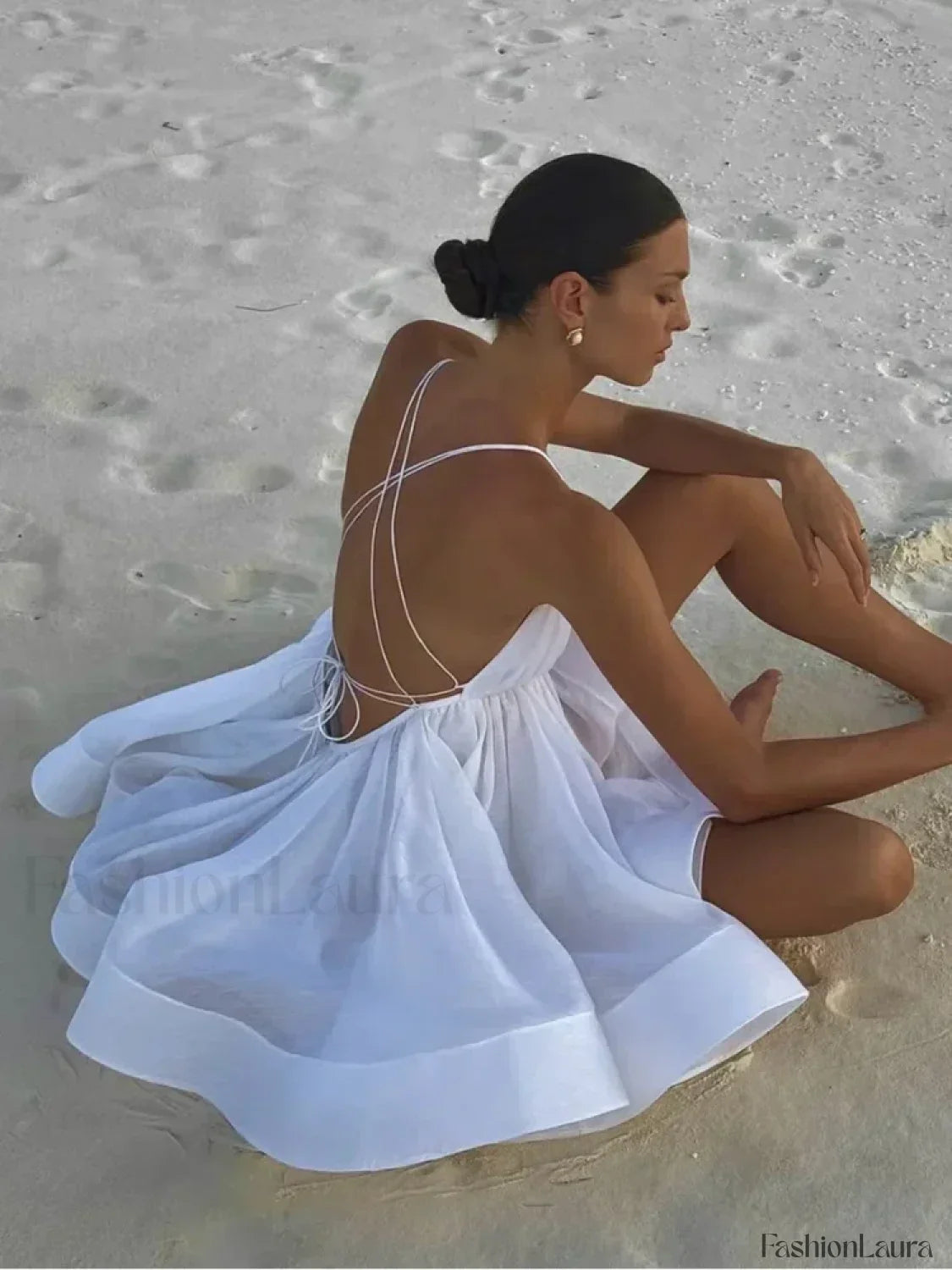 Yellow Pleated Lace-Up Mini Dress