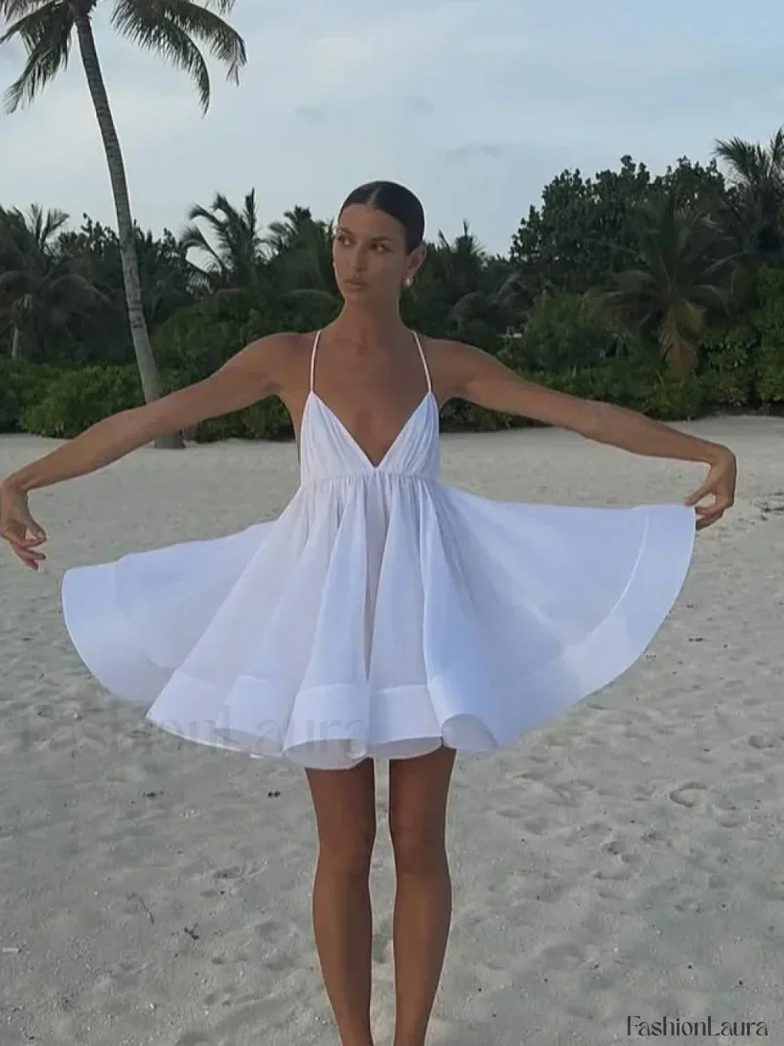 Spaghetti Strap Backless Tiered Ruffle Mini Dress 15