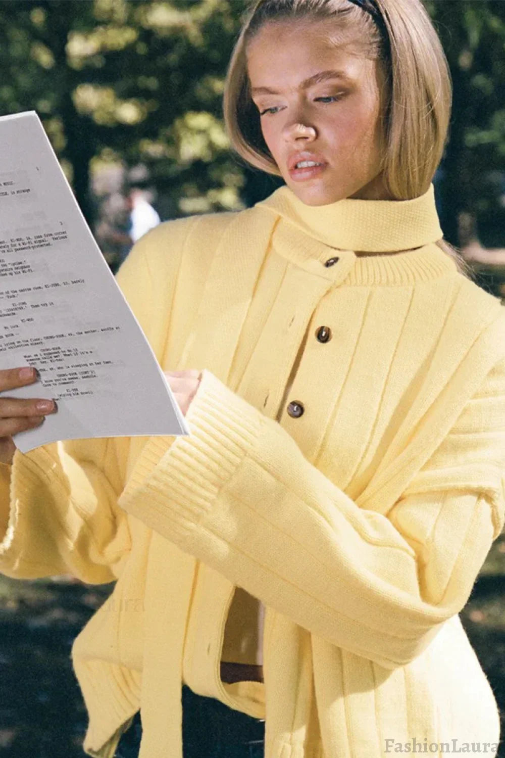 Yellow Ribbed Round Neck Knit Cardigan