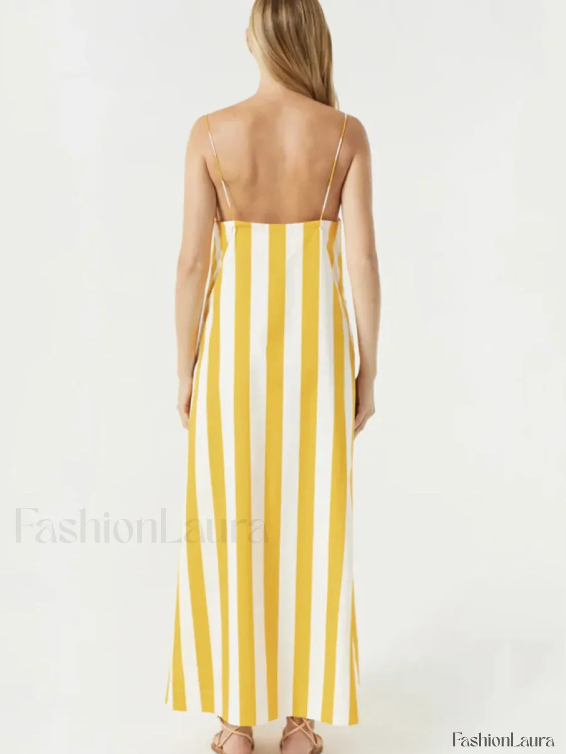 Yellow Striped Pocket Maxi Dress