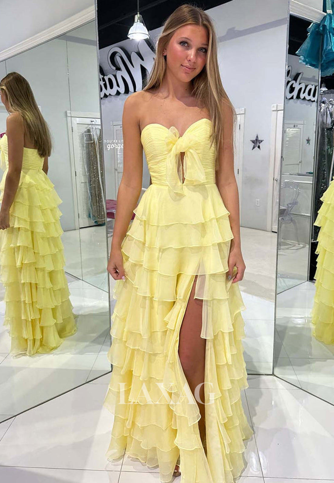 Sweetheart Off-Shoulder Sleeveless Pleated Tiered Sweep Train A-Line Formal Prom Dress with Slit